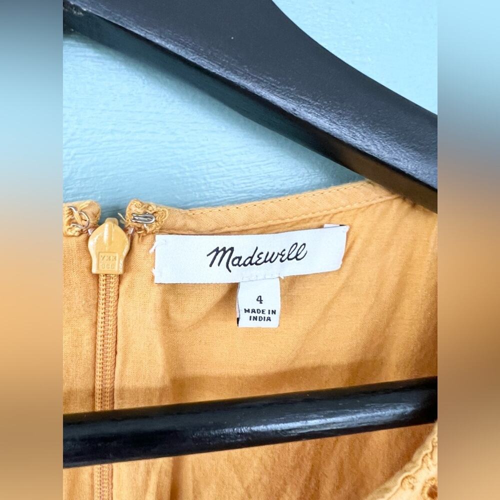 Madewell yellow eyelet scalloped hem dress 100% cotton bohemian boho mustard 4 - Picture 6 of 11